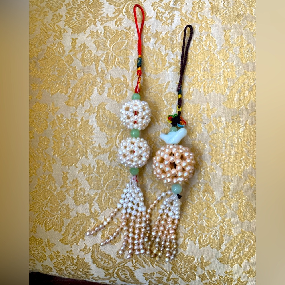 Set of two handmade beaded ornaments